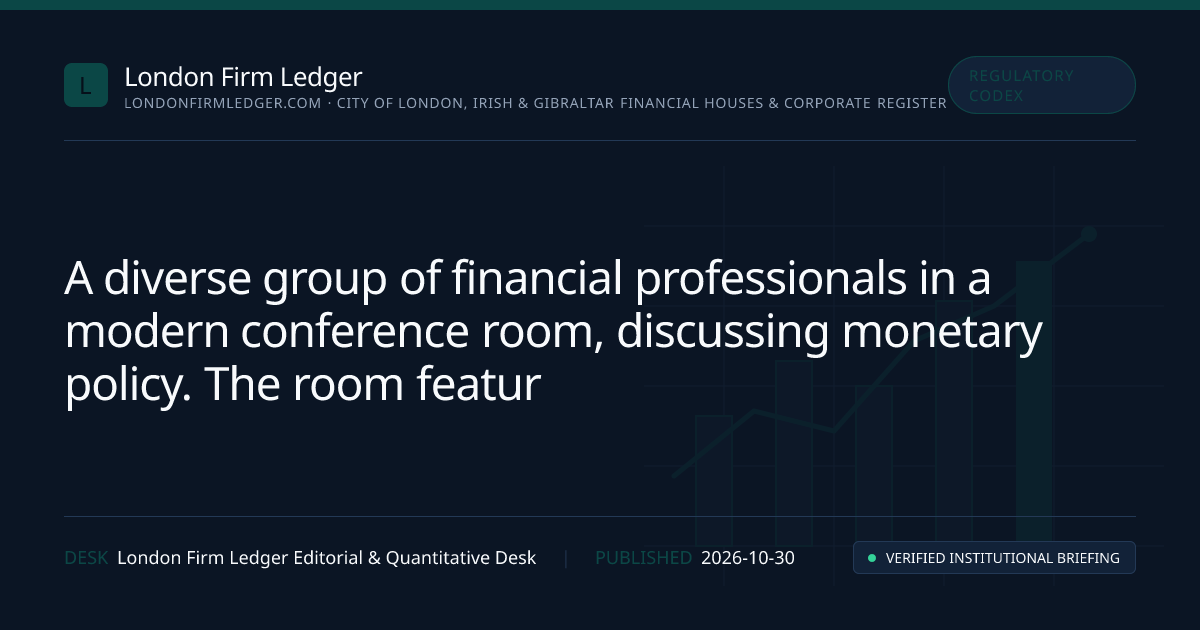 An illustration depicting a group of diverse financial professionals engaged in a meeting, with charts and graphs displayed on a screen in the background, symbolizing discussions on monetary policy.